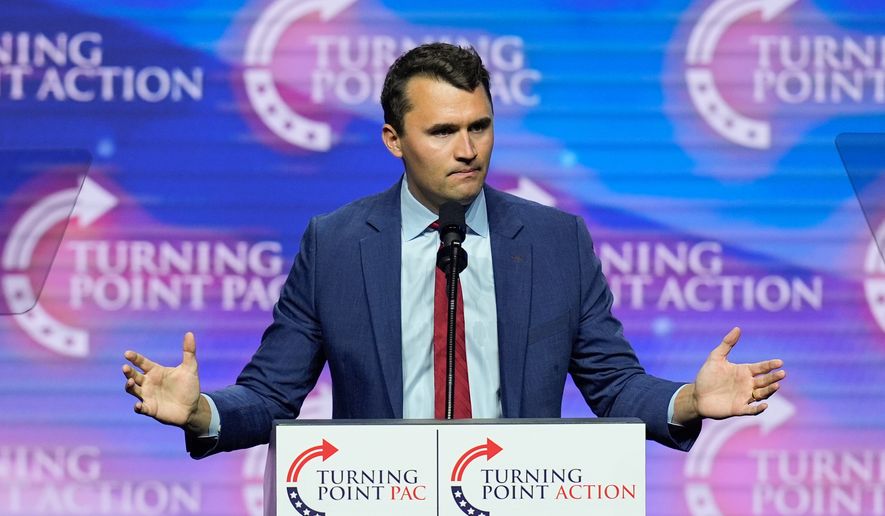 Turning Point USA Founder Charlie Kirk speaks during a campaign rally, Oct. 24, 2024, in Las Vegas. (AP Photo/John Locher, File)