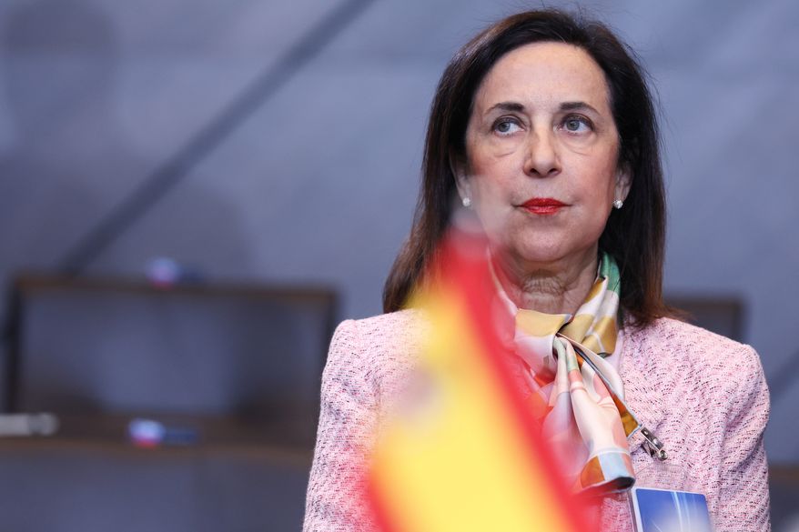 Spain's Defense Minister Margarita Robles waits for the start of a meeting of the North Atlantic Council in defense ministers format at NATO headquarters in Brussels, Wednesday, Oct. 15, 2025. (AP Photo/Omar Havana) **FILE**