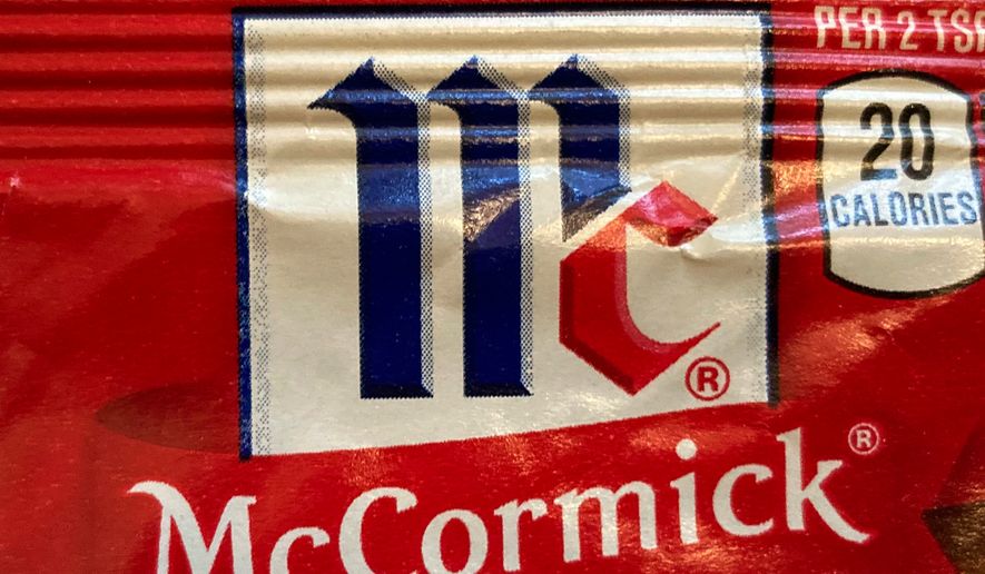FILE - This Tuesday Nov. 24, 2020 photo shows the logo for McCormick & Co. AP Photo/Donald King, File)
