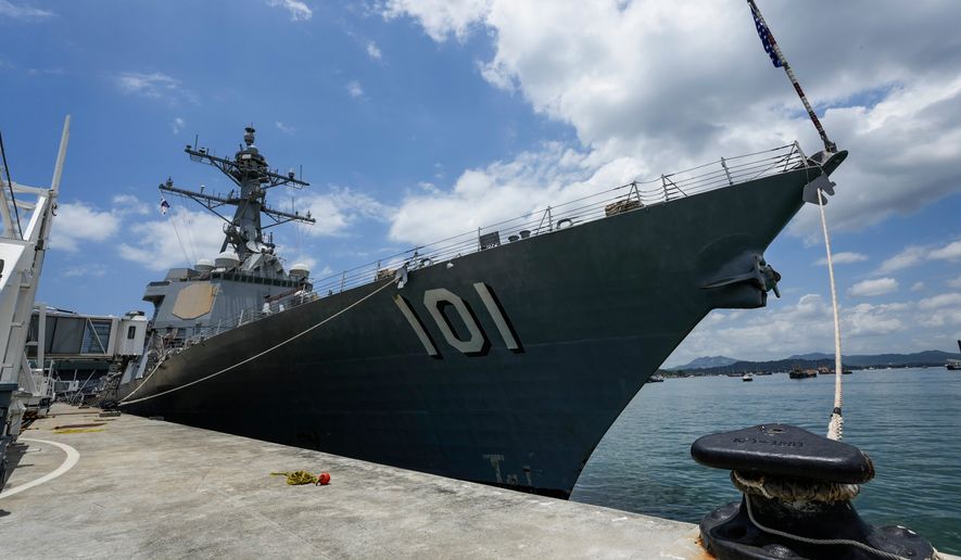 The U.S. Navy warship USS Gridley docks at a port in Panama City, Sunday, March 29, 2026. (AP Photo/Matias Delacroix)
