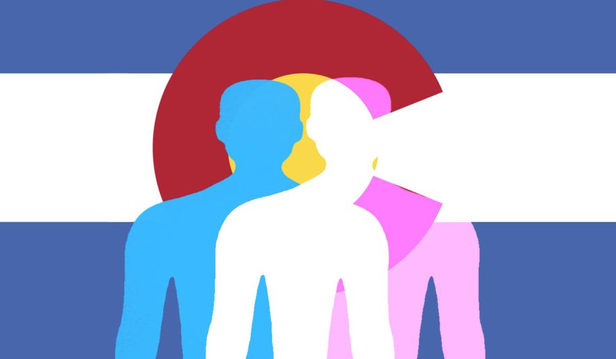 Colorado's ban on conversion therapy and trangenderism illustration by Linas Garsys / The Washington Times