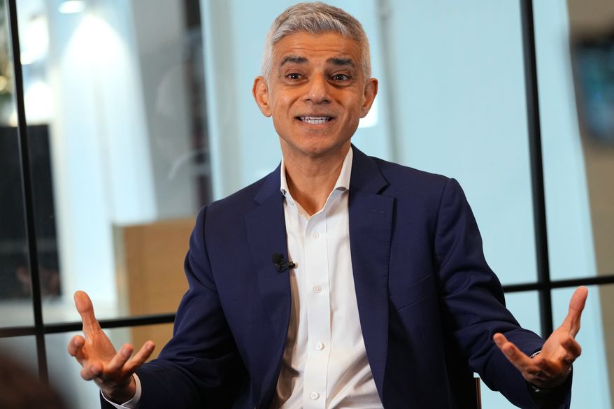 Mayor of London Sadiq Khan speaks during an interview in London, Monday, Jan. 12, 2026. (AP Photo/Kirsty Wigglesworth, File)
