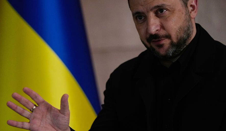 Ukraine's President Volodymyr Zelenskyy speaks during an interview with The Associated Press in Istanbul, Turkey, on Saturday, April 4, 2026. (AP Photo/Khalil Hamra) **FILE**