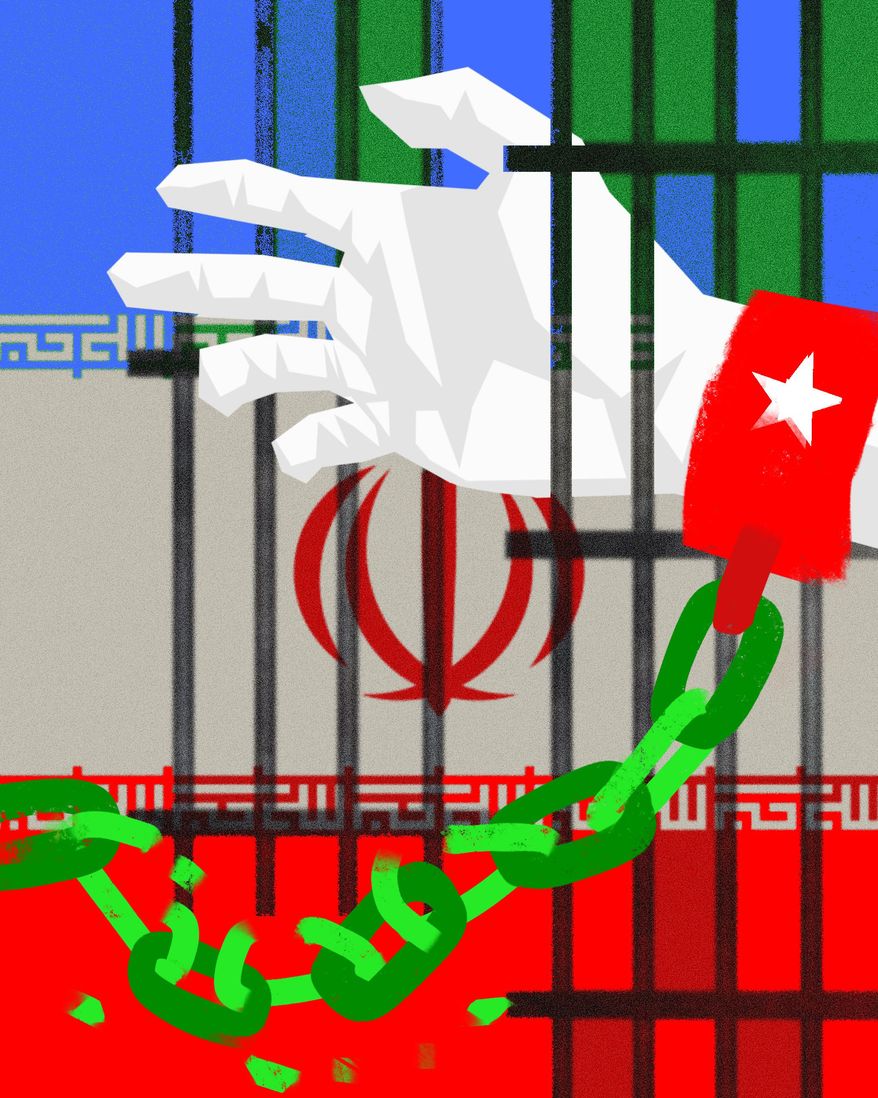 Liberating the Iranian people from the clerical dictators illustration by Linas Garsys / The Washington Times