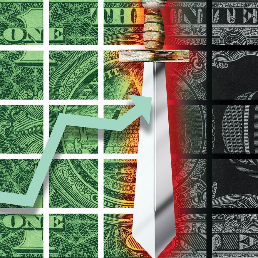 Iran war and the United States of America's economy illustration by Alexander Hunter/The Washington Times