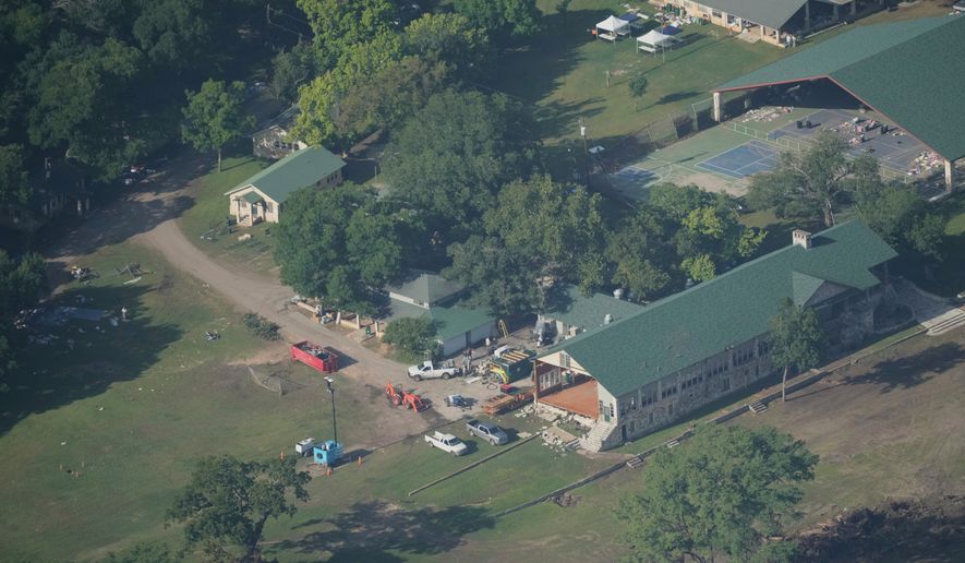This aerial photo shows Camp Mystic in Hunt, Texas, on July 10, 2025. (AP Photo/Gerald Herbert, File)