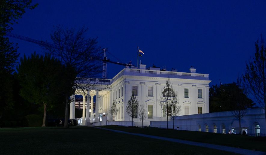 The White House is seen in Washington, Tuesday, April 7, 2026, at 8:00 p.m. EDT. (AP Photo/Rod Lamkey, Jr.)