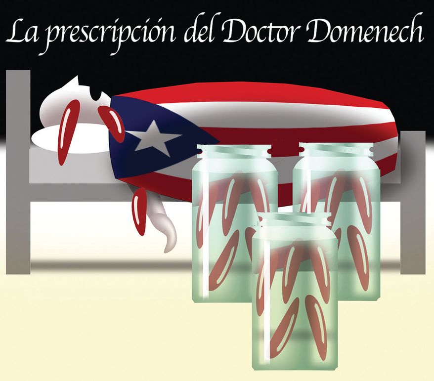 Francisco Domenech and removing corruption in Puerto Rico's government illustration by Alexander Hunter/The Washington Times