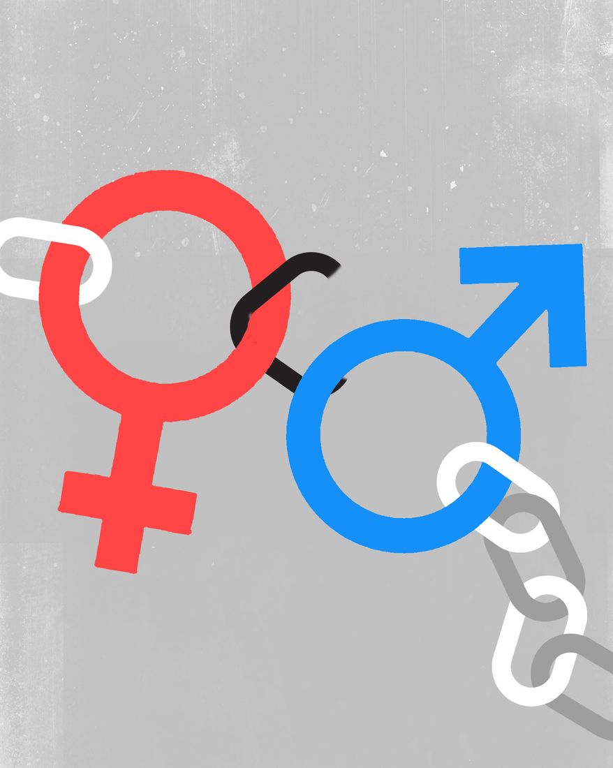 Trust between women and men illustration by Linas Garsys / The Washington Times