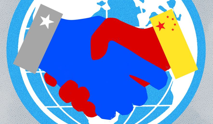 Cooperation between the United States of America and China illustration by Linas Garsys / The Washington Times