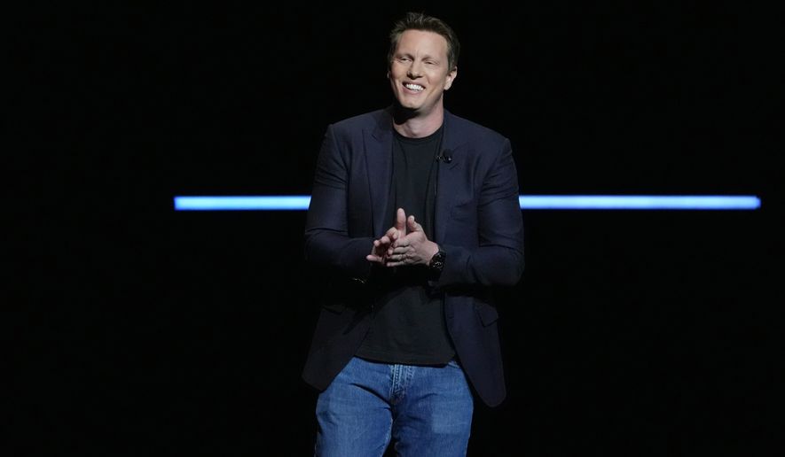 David Ellison, CEO of Paramount Skydance, speaks during the Paramount Pictures presentation at CinemaCon on Thursday, April 16, 2026, at Caesars Palace in Las Vegas. (AP Photo/Chris Pizzello)