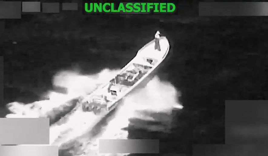 This image from video provided by U.S. South Command, shows a vessel accused of trafficking drugs in the eastern Pacific Ocean shortly before it was destroyed by the U.S. military, killing two and injuring one, on Jan. 23, 2026. (U.S. Southern Command via AP, File)
