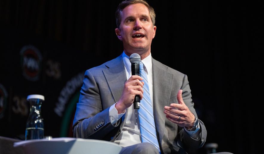 Kentucky Gov. Andy Beshear speaks at the National Action Network (NAN) Convention in New York, Saturday, April 11, 2026. (AP Photo/Angelina Katsanis)