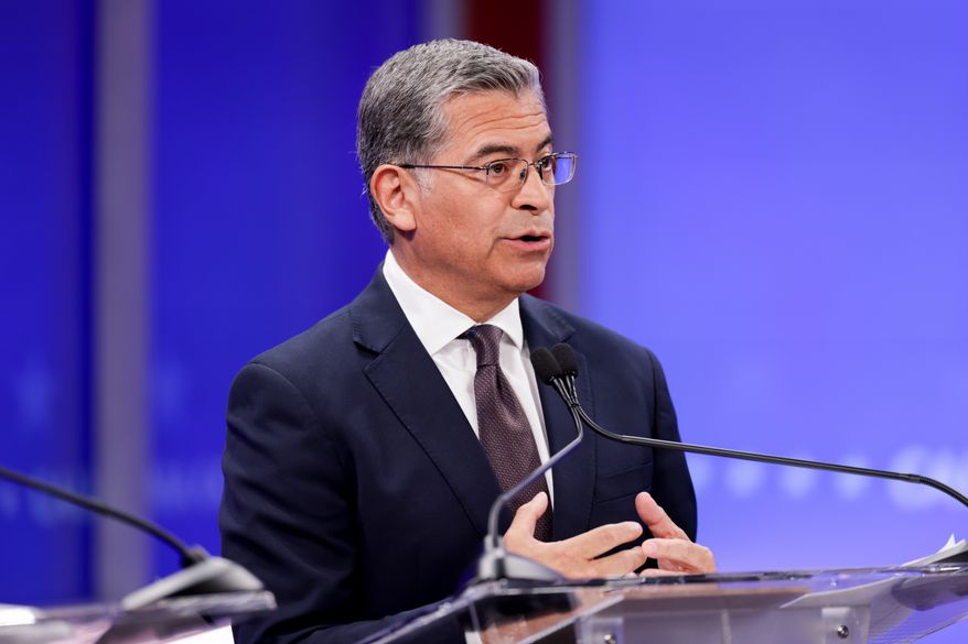 Xavier Becerra, a candidate in California's gubernatorial race, speaks during a debate Wednesday, April 22, 2026, in San Francisco. (Jason Henry/Pool Photo via AP)