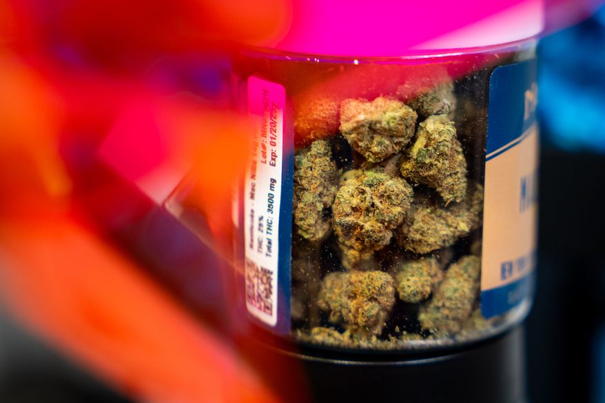 Marijuana products are displayed at Housing Works Cannabis Co., Thursday, April 23, 2026, in New York. (AP Photo/Angelina Katsanis)