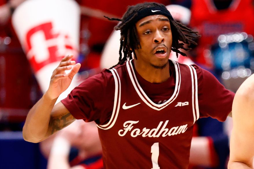 Fordham guard Will Richardson defends during an NCAA college basketball game in Dayton, Ohio, Saturday, Feb. 17, 2024. (AP Photo/Paul Vernon, File)