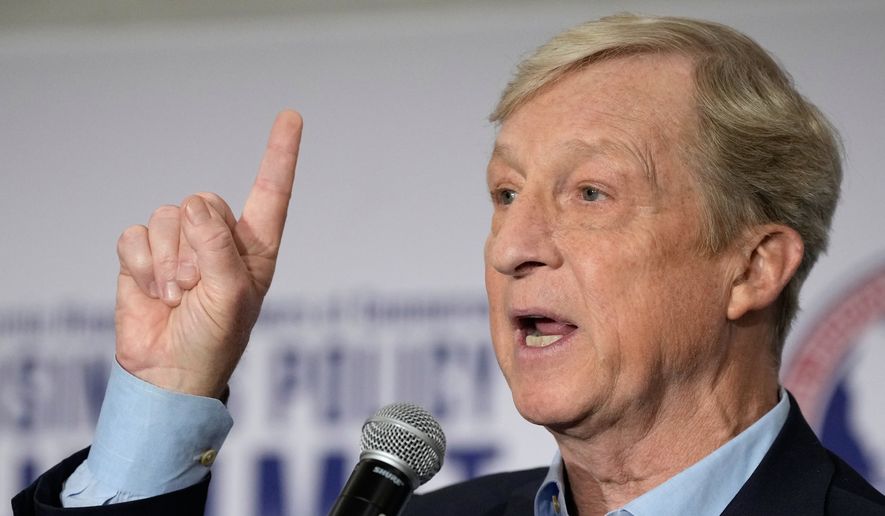 Tom Steyer speaks during a gubernatorial candidate forum in Sacramento, Calif., Tuesday, April 14, 2026. (AP Photo/Godofredo A. Vásquez) ** FILE **