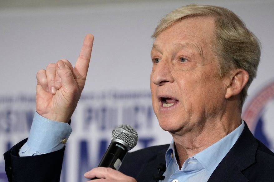 Tom Steyer speaks during a gubernatorial candidate forum in Sacramento, Calif., Tuesday, April 14, 2026. (AP Photo/Godofredo A. Vásquez) ** FILE **
