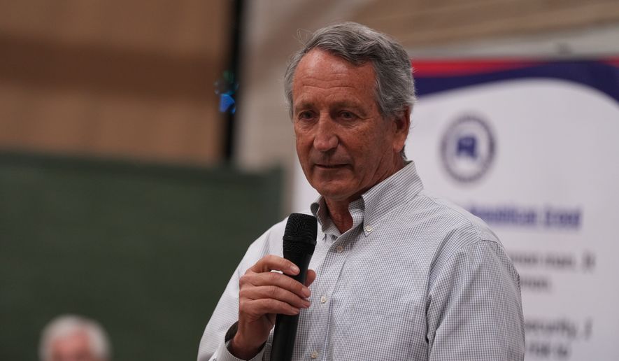 Mark Sanford, former congressman and South Carolina governor, speaks to voters he campaigns for his former U.S. House seat at a Dorchester County GOP event Thursday, April 9, 2026, in Summerville, S.C. (AP Photo/Meg Kinnard) ** FILE **