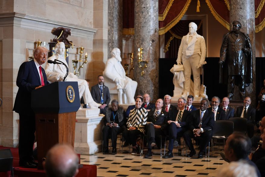 President Trump speaks during the National Prayer Breakfast, at the Capitol in Washington, Feb. 6, 2025. (AP Photo/Evan Vucci, File)