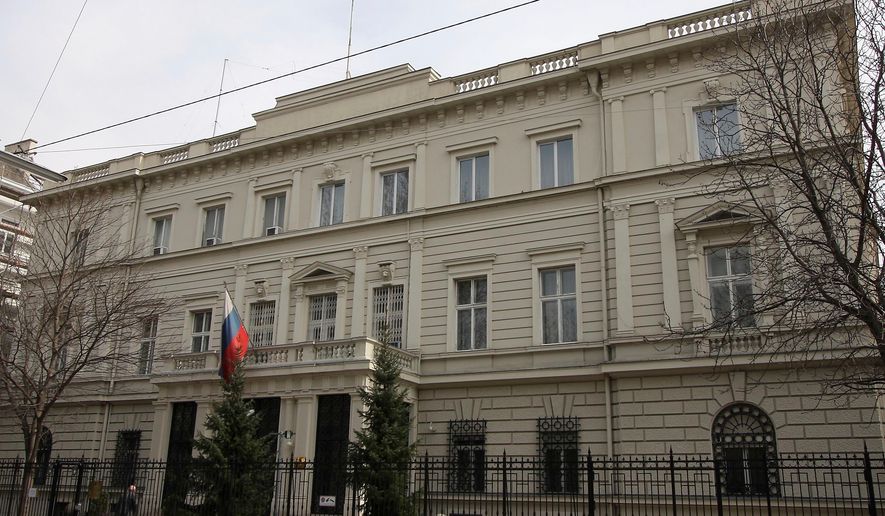 A view of the Russian embassy in Vienna, Austria, on March 19, 2010. (AP Photo/Ronald Zak, File)