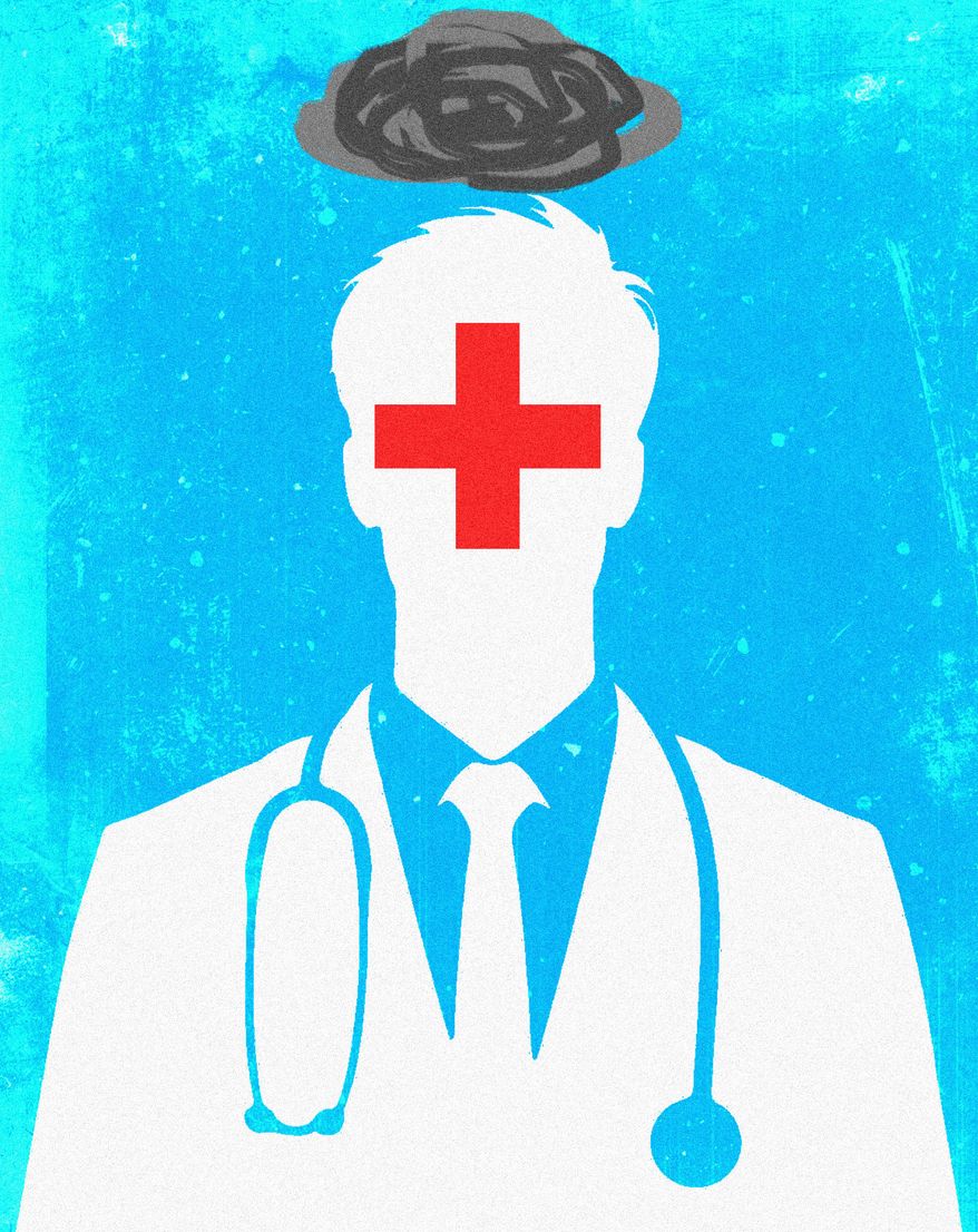 Physician (doctor) burnout in the healthcare industry illustration by Linas Garsys / The Washington Times