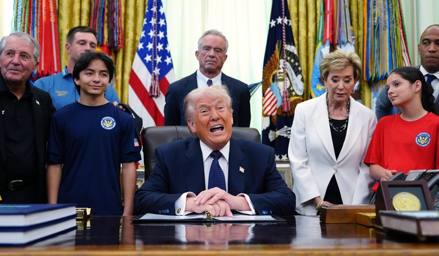 President Donald Trump speaks before signing a proclamation in the Oval Office at the White House, Tuesday, May 5, 2026, in Washington. (AP Photo/Jacquelyn Martin)
