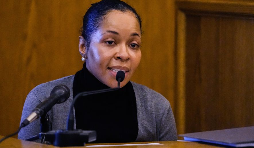 Witness Jamila Adams testifies during the trial of former New England Patriots wide receiver Stefon Diggs at Norfolk County District Court, Tuesday, May 5, 2026, in Dedham, Mass. (AP Photo/Charles Krupa, Pool)