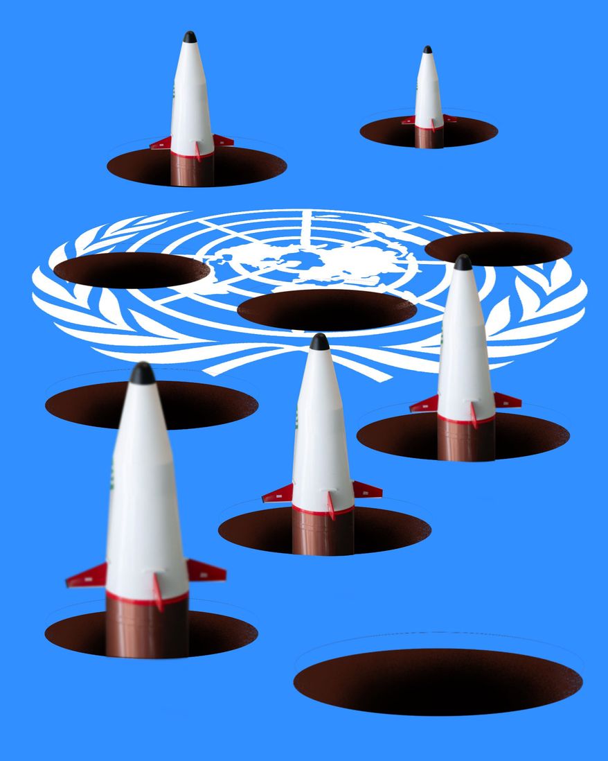 United Nations' Non-Proliferation of Nuclear Weapons Conference illustration by Linas Garsys / The Washington Times