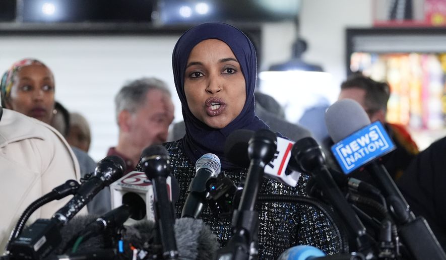 Rep. Ilhan Omar, D-Minn., speaks during a news conference on Jan. 28, 2026, in Minneapolis. (AP Photo/Adam Gray, File)