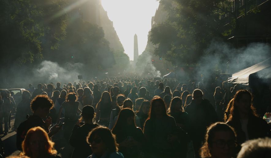 People protest to demand more funding for public universities in Buenos Aires, Argentina, Tuesday, May 12, 2026. (AP Photo/Rodrigo Abd)