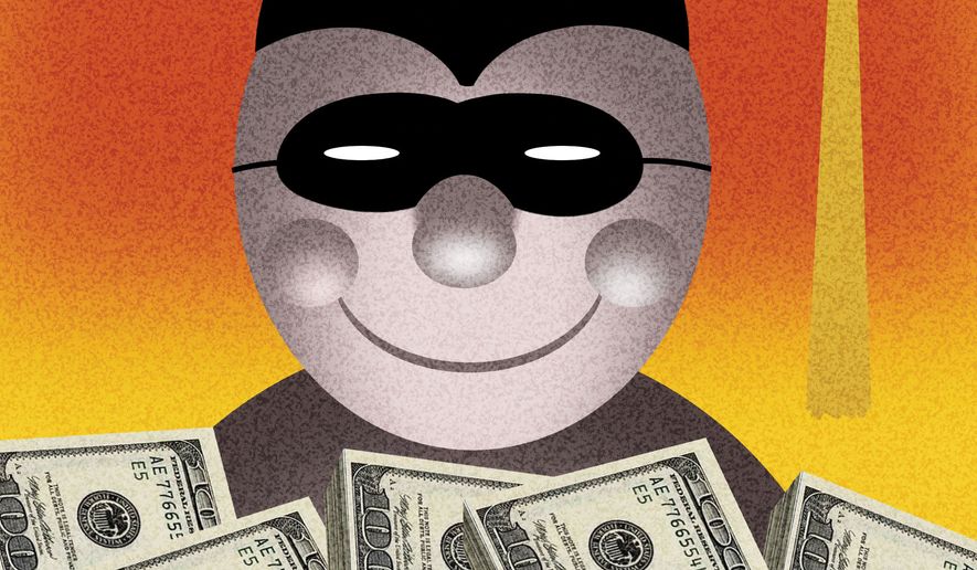 Student-aid fraud illustration by Alexander Hunter/The Washington Times