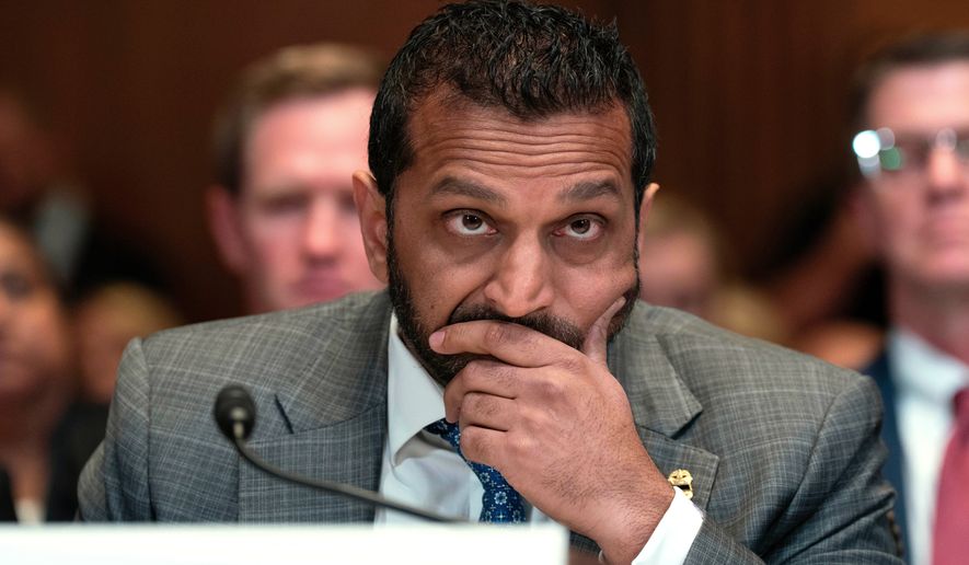 FBI director Kash Patel testifies before the Senate Subcommittee on Commerce, Justice, Science, and Related Agencies hearing on Fiscal Year 2027 Budget Request for the FBI, the Drug Enforcement Administration; the United States Marshals Service and the Bureau of Alcohol, Tobacco, Firearms and Explosives on Capitol Hill, Tuesday, May 12, 2026, in Washington. (AP Photo/Jose Luis Magana)
