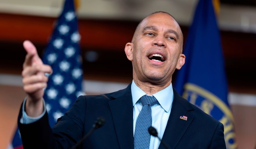 House Minority Leader Hakeem Jeffries, D-N.Y., describes the Democrats' fight to regain the House majority even as Republicans pursue redistricting efforts across the South following a U.S. Supreme Court ruling that affects majority-Black congressional districts, during a news conference at the Capitol in Washington, Wednesday, May 13, 2026. (AP Photo/J. Scott Applewhite)
