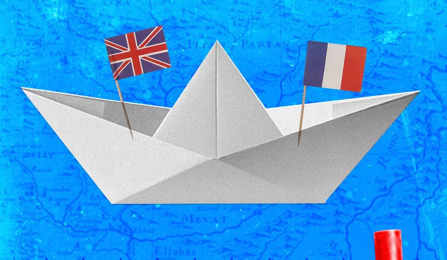 Ships from Britain and France in Strait of Hormuz illustration by Linas Garsys / The Washington Times