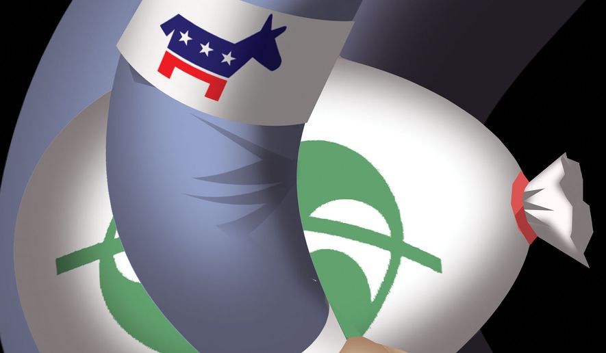 Democratic Party finances and spending money illustration by Alexander Hunter/The Washington Times