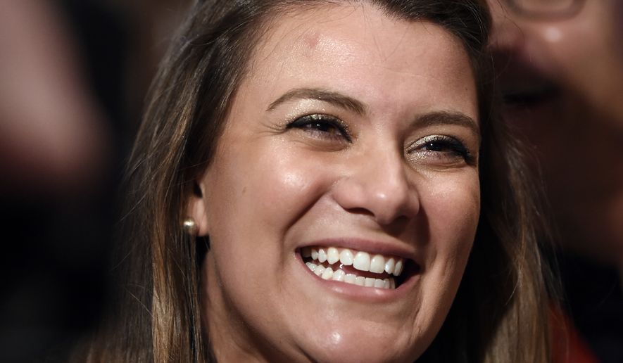 New Britain Mayor Erin Stewart is interviewed at the State Republican Convention in Mashantucket, Conn., on Saturday, May 12, 2018. (AP Photo/Jessica Hill) **FILE**
