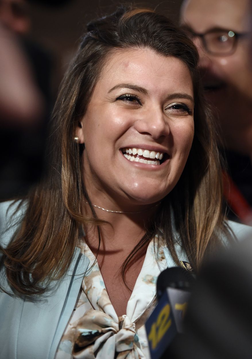 New Britain Mayor Erin Stewart is interviewed at the State Republican Convention in Mashantucket, Conn., on Saturday, May 12, 2018. (AP Photo/Jessica Hill) **FILE**