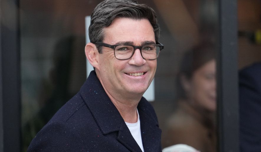 Andy Burnham, the Mayor of Manchester, arrives a fringe meeting during the annual Labour Party conference in Liverpool, England, Sept. 29, 2025. (AP Photo/Jon Super, File)