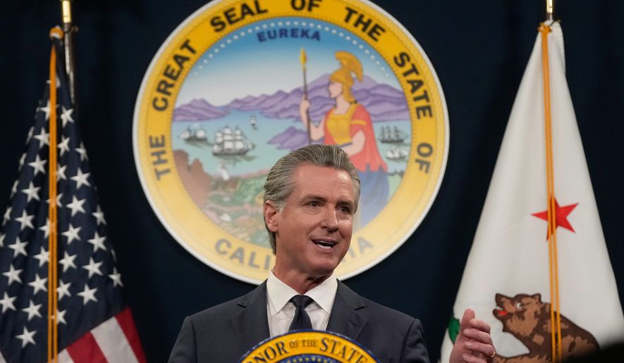 Gov. Gavin Newsom speaks about his state budget proposal Thursday, May 14, 2026, in Sacramento, Calif. (AP Photo/Jeff Chiu)