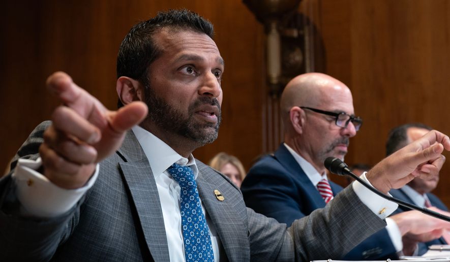 FBI director Kash Patel testifies before the Senate Subcommittee on Commerce, Justice, Science, and Related Agencies hearing on Fiscal Year 2027 Budget Request for the FBI, the Drug Enforcement Administration; the United States Marshals Service and the Bureau of Alcohol, Tobacco, Firearms and Explosives the on Capitol Hill, Tuesday May 12, 2026, in Washington. (AP Photo/Jose Luis Magana)
