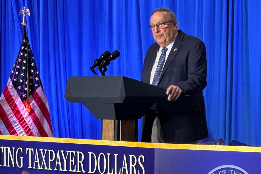 Former Maine Gov. Paul LePage speaks at an event with Vice President JD Vance, not pictured, Thursday, May 14, 2026, in Bangor, Maine. (AP Photo/Patrick Whittle)