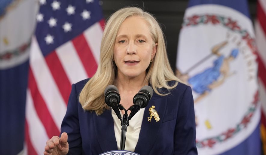 Virginia Gov. Abigail Spanberger delivers the Democratic response to President Donald Trump's State of the Union address, Feb. 24, 2026, in Williamsburg, Va. (AP Photo/Steve Helber, Pool, file)