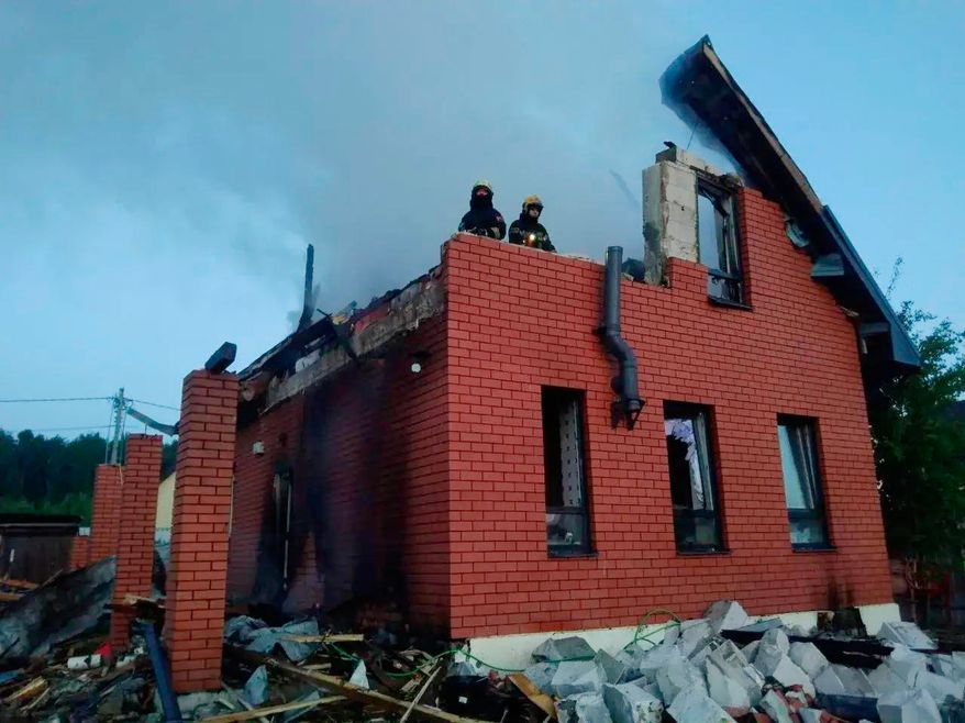 This photo released by Moscow Region Governor Andrei Vorobyev's official telegram channel shows the damage after a Ukrainian drone attack, just outside Moscow, Russia, on Sunday, May 17, 2026. (Moscow Region Governor Andrei Vorobyev's official Telegram channel via AP)