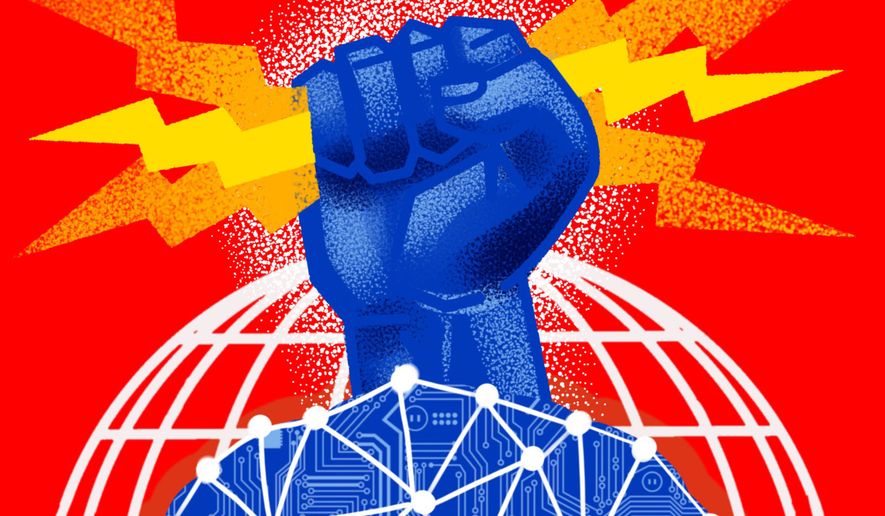 Artificial intelligence (AI) policy and energy strategy illustration by Linas Garsys / The Washington Times