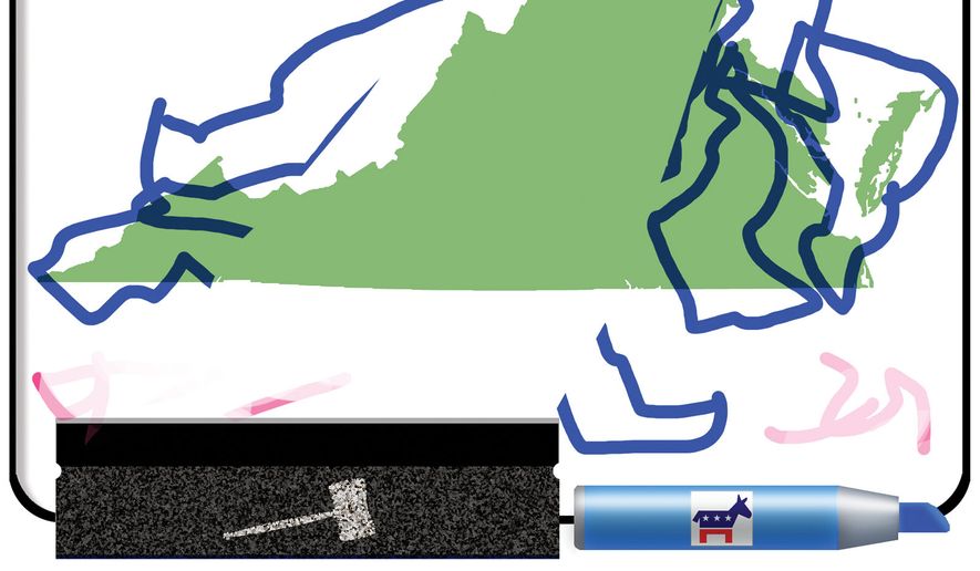 Courts ruling on Virginia Democrats' gerrymandering (reditricting) illustration by Alexander Hunter/The Washington Times