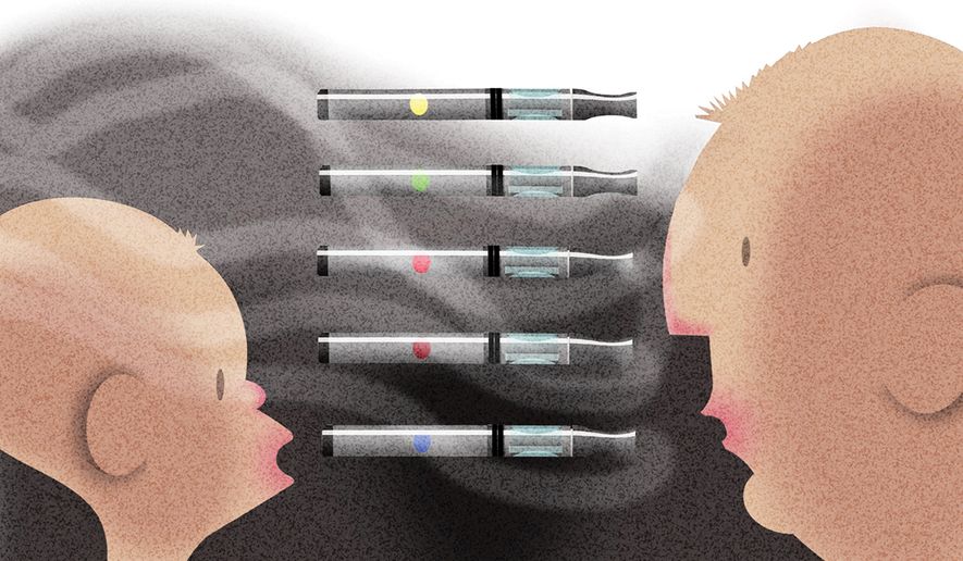Smoke-free flavored nicotine products (vapes) and rules for children and adults illustration by Alexander Hunter/The Washington Times
