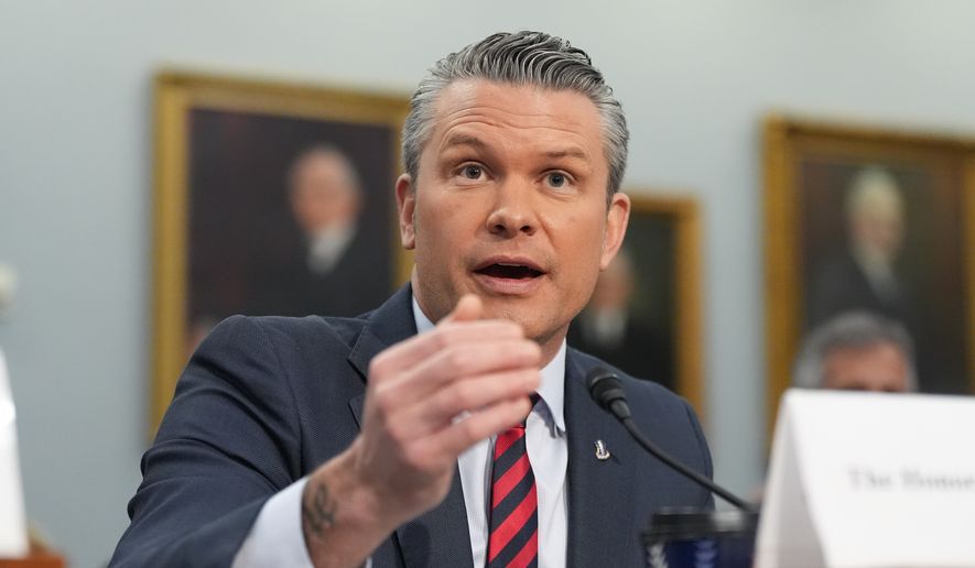 Defense Secretary Pete Hegseth testifies at a House Appropriations subcommittee budget hearing for the Department of Defense, Tuesday, May 12, 2026, in Washington. (AP Photo/Alex Brandon)