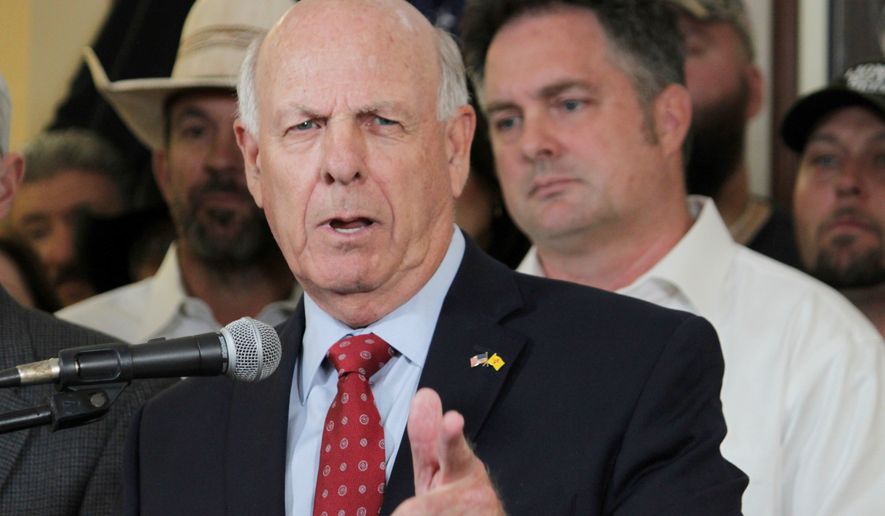 FILE - Trump public lands nominee and former Republican Party of New Mexico Chairman Steve Pearce speaks during a news conference in Albuquerque, N.M., Sept. 12, 2023. (AP Photo/Susan Montoya Bryan, File)