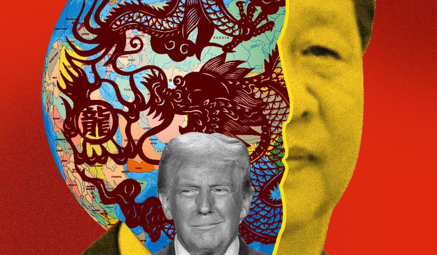 President Donald Trump and China's President Xi Jinping meeting illustration by Linas Garsys / The Washington Times